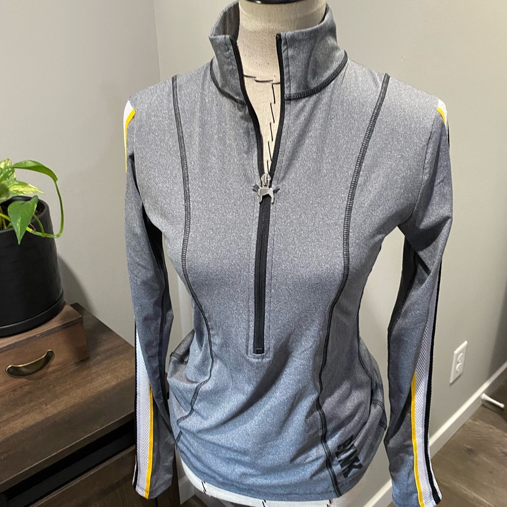 PINK Victoria Secret long-sleeve, half zip jacket- grey, yellow. Women’s size S - Picture 13 of 16